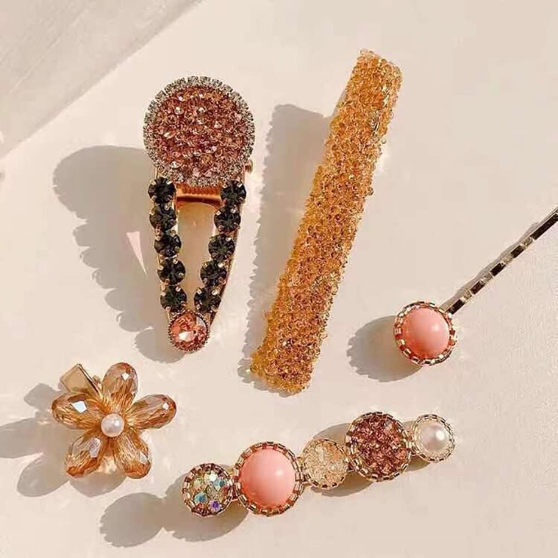 Sweet Pearl & Rhinestone Hair Clips (5 pcs)